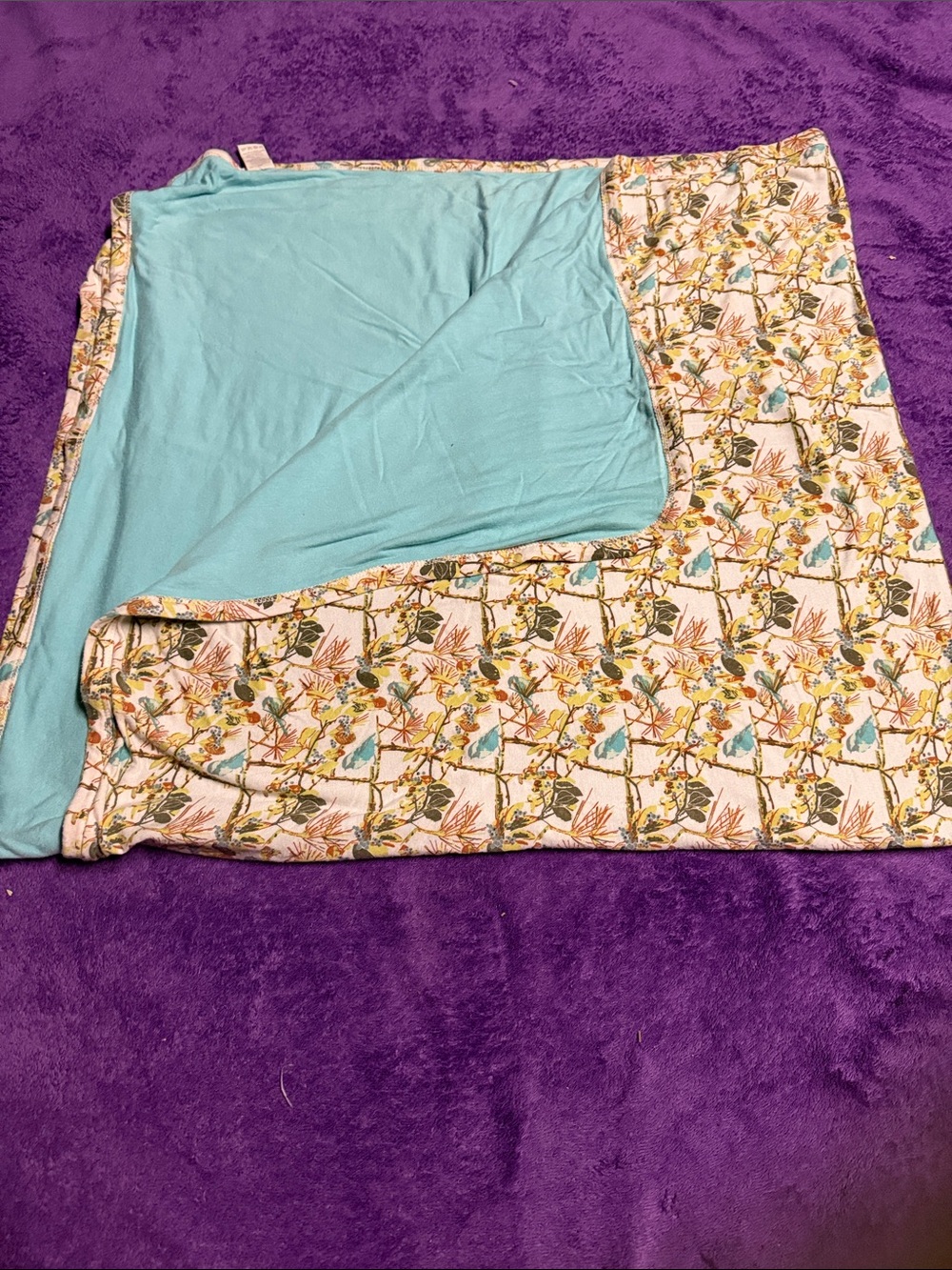 kate quinn Aqua and Floral Reversible Throw Blanket